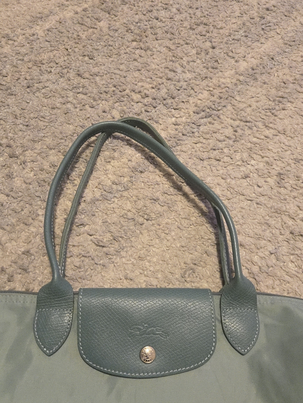Longchamp Le Pliage Club Medium Shoulder Tote Bag Blue Mist Neon Green Trim - Picture 4 of 15